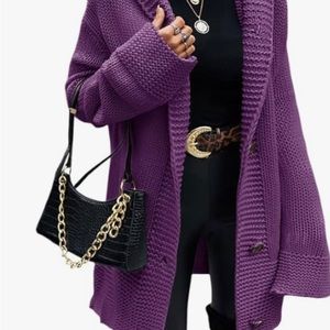 Taodou Women’s MEDIUM Hooded Knit Cardigans Button Cable Open Front Sweater Coat
